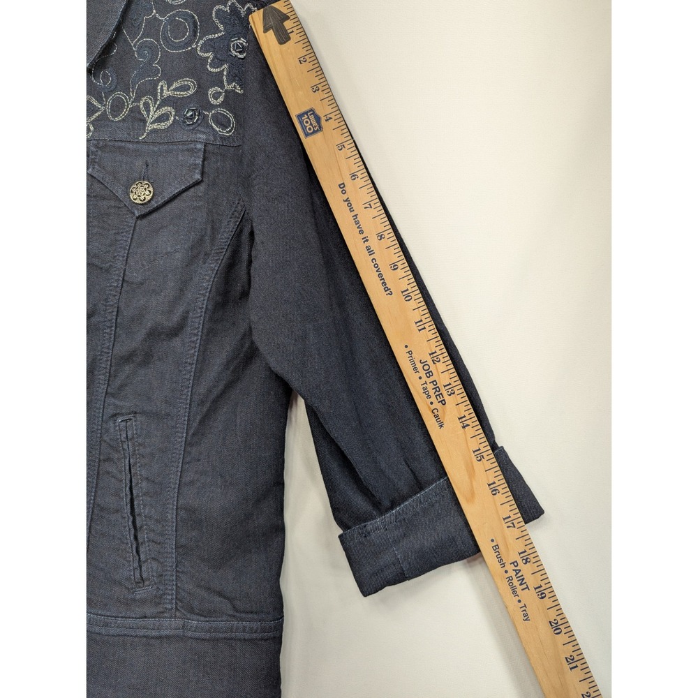 Chicos Platinum Indigo Blue Embroidered Floral Denim Jacket Size 2‎ Large Mens - Picture 6 of 10